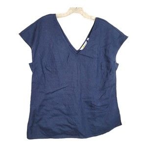 Boden Women's blue Top Short Sleeve Blouse 100% Linen  Shirt Size 8